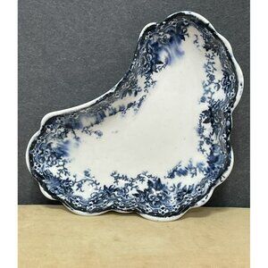 Antique 1800’s John Maddock Flow Blue Bone Dish Stamped 6 Inch Unique Shape